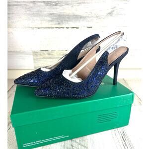 Lauren Lorraine Womens 8.5 Navy Blue beaded Rachel Stiletto Slingback Heels NEW
